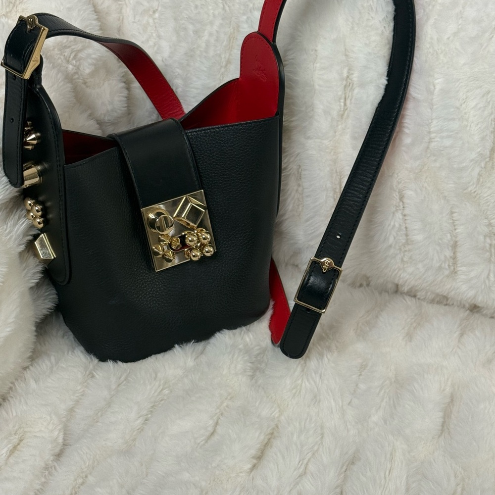 Christian Louboutin Black Leather Shoulder Bag with Red Interior